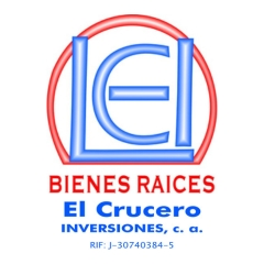 logo en formas circulares roja doble anillo, encerrando formas geometrcas doble linea que forman letras l e, i, con tipografia abajo - Bienes raices, El crucero inversiones. colores azul, rojo fondo blanco.
